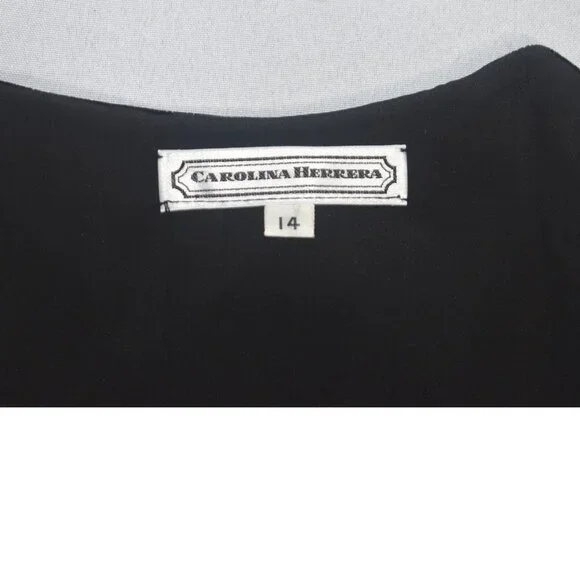 Carolina Herrera Black Velvet Ivory Satin Evening Gown Dress Long Sleeves 14 - Picture 4 of 8